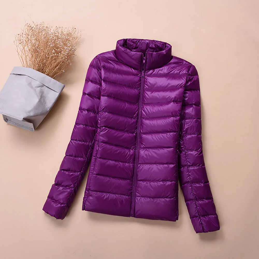 Purple Пуховик женский портативный зимний жакет для женщин теплый 90% белый утиный пух с капюшоном повседневное Черное Женское пальто ветровка - Цвет: Purple