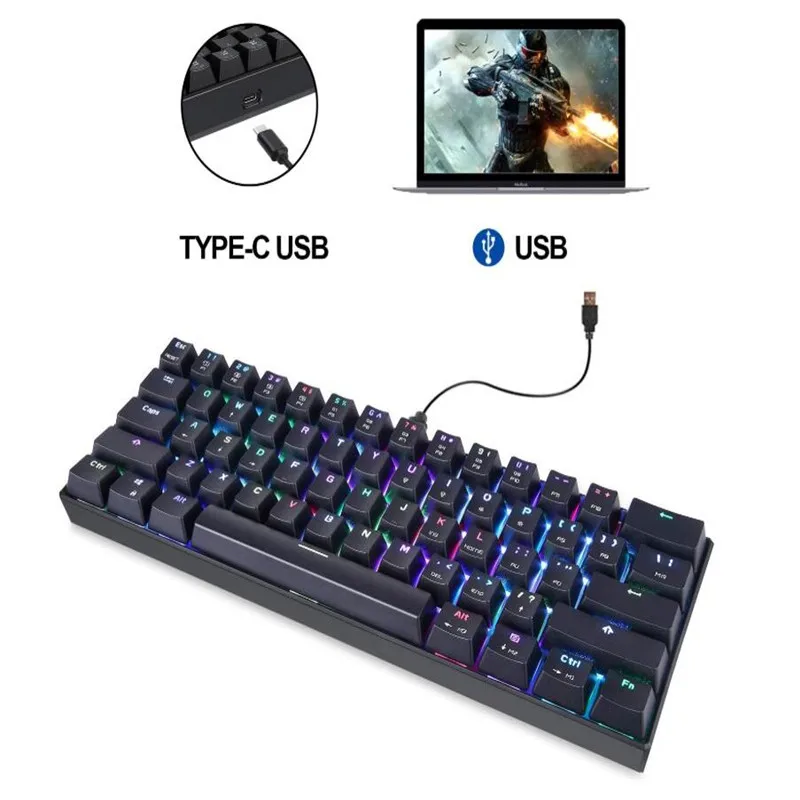 MOTOSPEED CK61 Portable Mechanical Keyboard 61 Keys RGB Backlit Custom Lighting With BOX Axis Machine Separation Tablet Desktop
