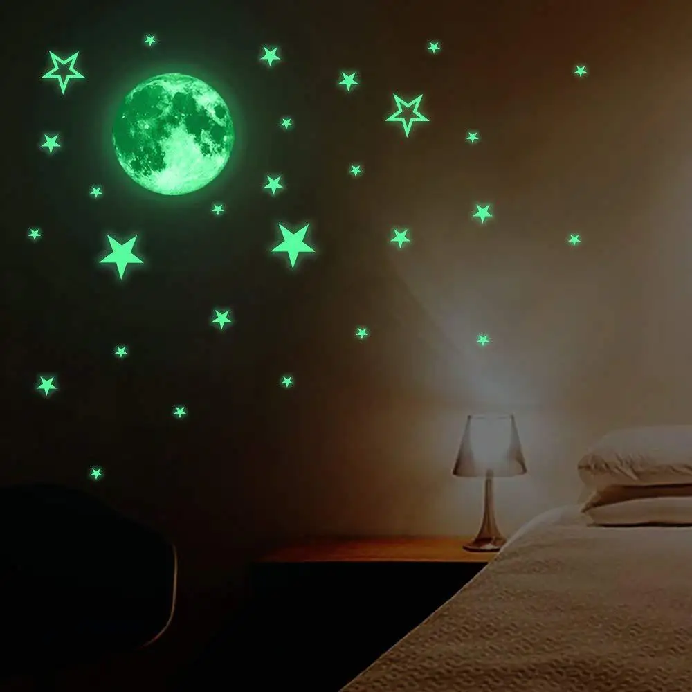 New Glow In The Dark Luminous 3D Stars Moon Sticker Home Wall Room Decor 