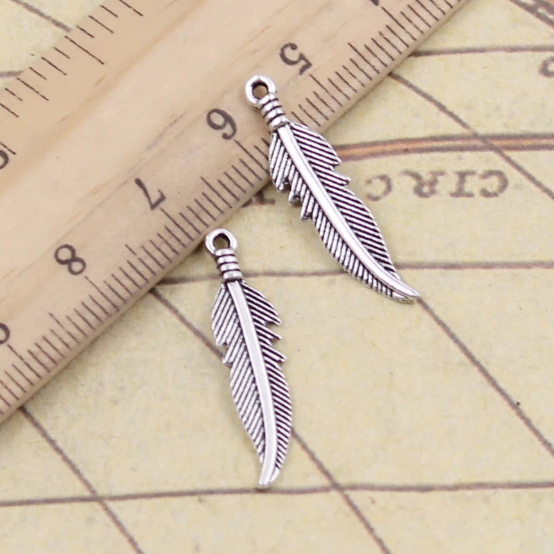 30pcs Charms Leaf Feather 27x7mm Tibetan Bronze Silver Color Pendants Antique Jewelry Making DIY Handmade Findings Craft