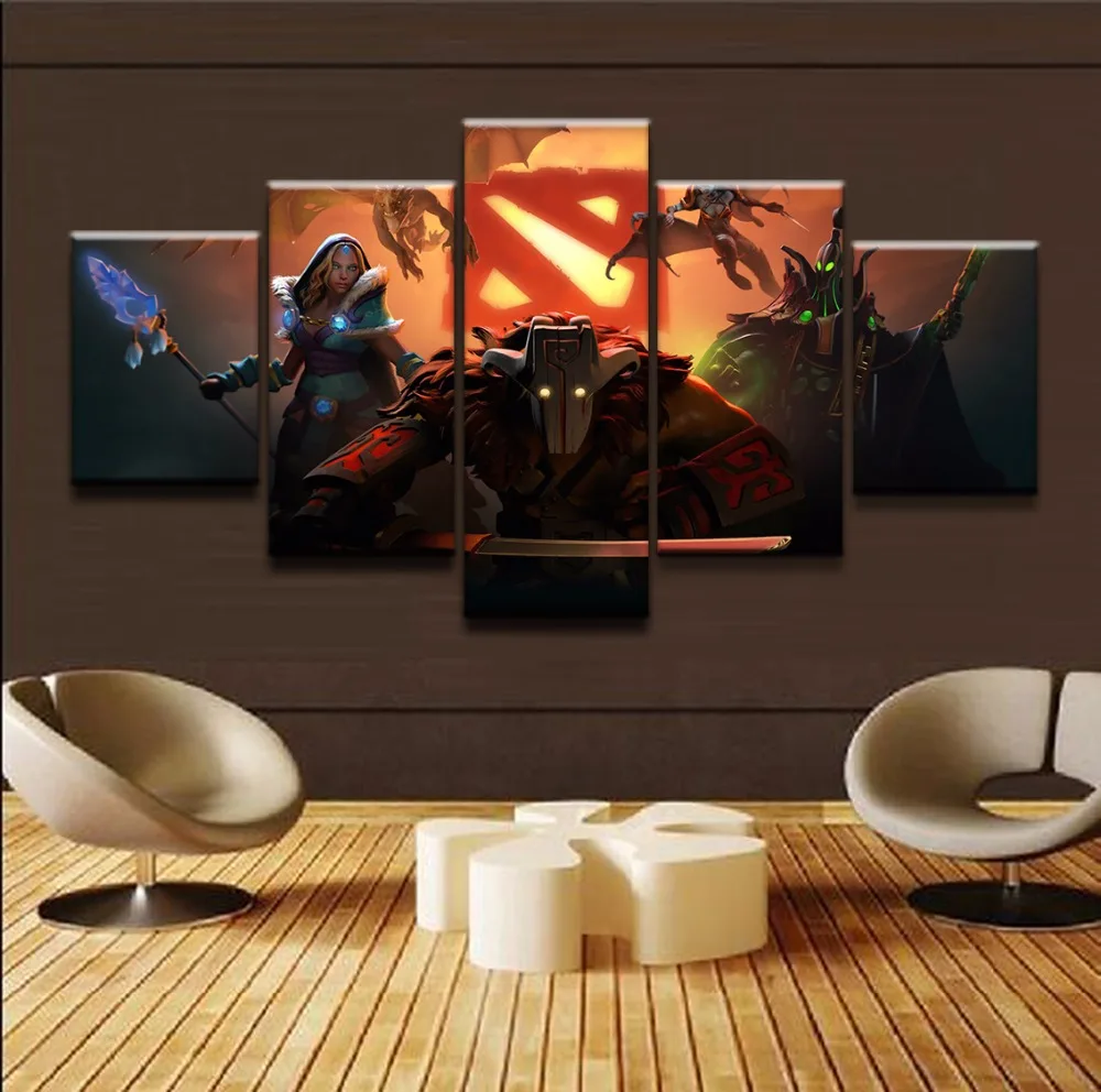 Modern Painting Frame Art Poster 5 Panel DOTA 2 Fantasy Pudge Type Wall Modular Picture Home Decor