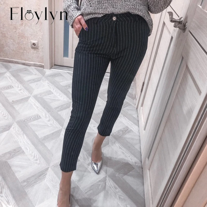 Женские брюки-карандаш в полоску FLOYLYN повседневные брюки с высокой талией и