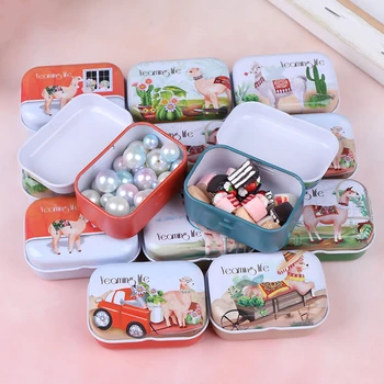 

1pcs Colorful Mini Cartoon Alpaca Sailboat Print Tin Box Sealed Jar Packing Boxes Jewelry Candy Box Small Storage Boxes