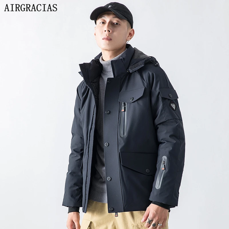 AIRGRACIAS, высокое качество, Теплая мужская зимняя куртка, ветрозащитная парка, повседневная верхняя одежда, толстое пальто, Мужская парка