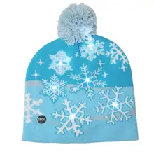 Синие Шапки с помпоном, светодиодный светильник, женские зимние шапки, рождественские мужские шапки, вязаные шапки для холодного снега, Детские теплые короткие шапки на осень