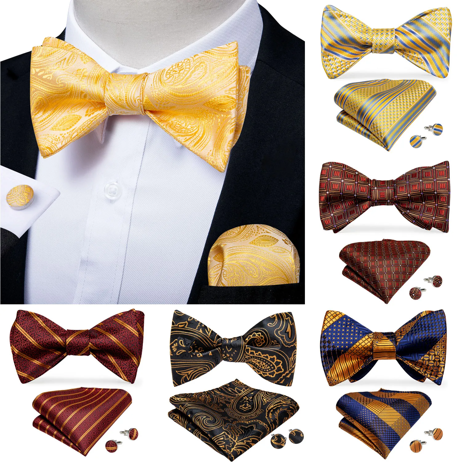 

Men Formal Dress Gentleman Silk Bow Tie Handkerchief Butterfly Cravat Wedding Bowtie Set Marriage Bow Tie For Men Dress DiBanGu