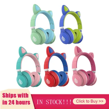 

Wireless Cartoon Bluetooth 5.0 Headset Girly Cute Cat Ears LED Noise Cancelling Support Audio Cable TF Card Jack 3.5mm Mic