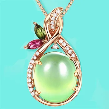 

Multicolor crystal green agate gemstones diamonds pendant necklaces for women rose gold color choker jewelry bijoux gifts new