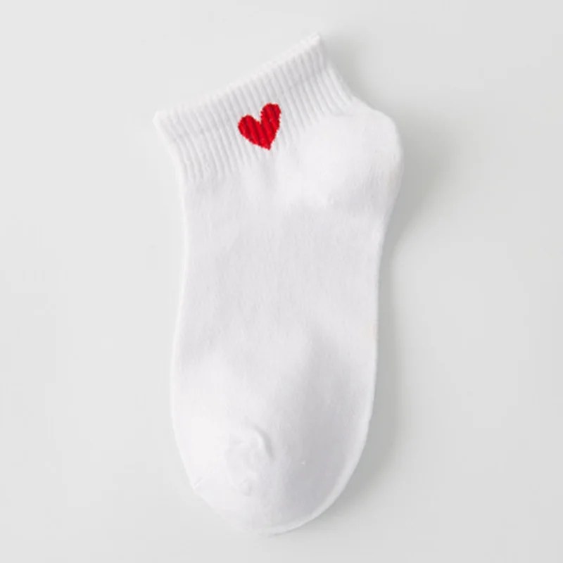 Manoswe Comfortable Heart Shape Woman White Short Socks Casual Breathable Girl Cotton Boat Socks Female Ankle Colorful 4 Pairs - Color: White