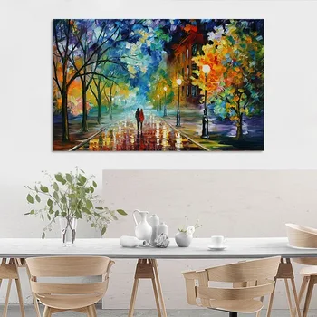 

Abstract Raining Day Oil Painting People and Trees Posters and Prints Colorful Art Pictures For Home Wall Artwork Decorations