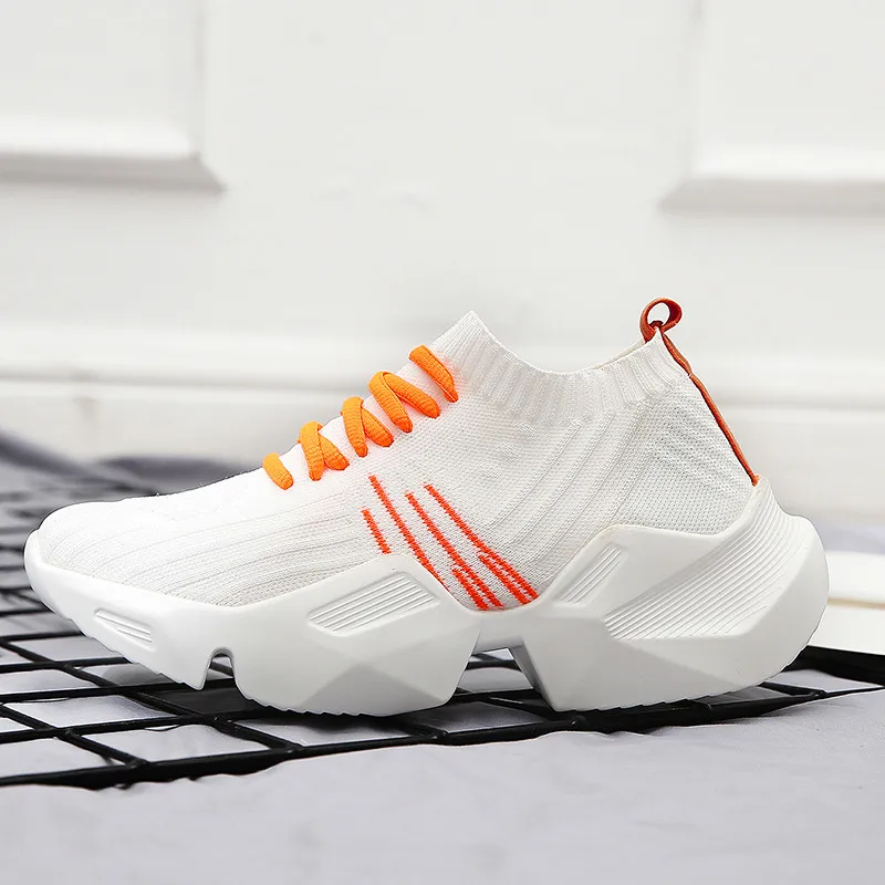 Flyknit/Женская обувь; дышащие трендовые кроссовки для активного отдыха; удобные нескользящие мягкие женские вулканизированные туфли