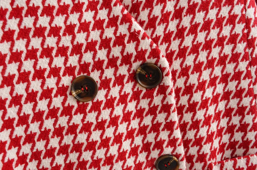 Женское зимнее длинное пальто повседневные блейзеры poppy plaid v шеи двубортное красное SML с полной подкладкой с длинным рукавом Прямая