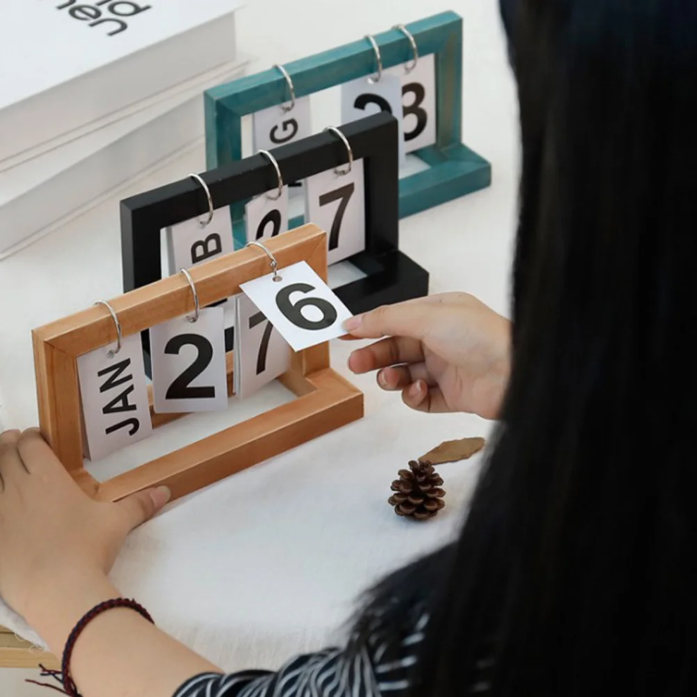 

Office Wooden Vintage Home Calendar Cafe Desktop Decorative Rustic Ornaments DIY Flip Daily Planner Table Planner Calendar