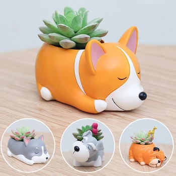 

Cute Dog Flower Pot Planter Gardening Potted Desktop Resin Vase Home Office Decor Garden Supplies Bonsai Succulent Plant Pot