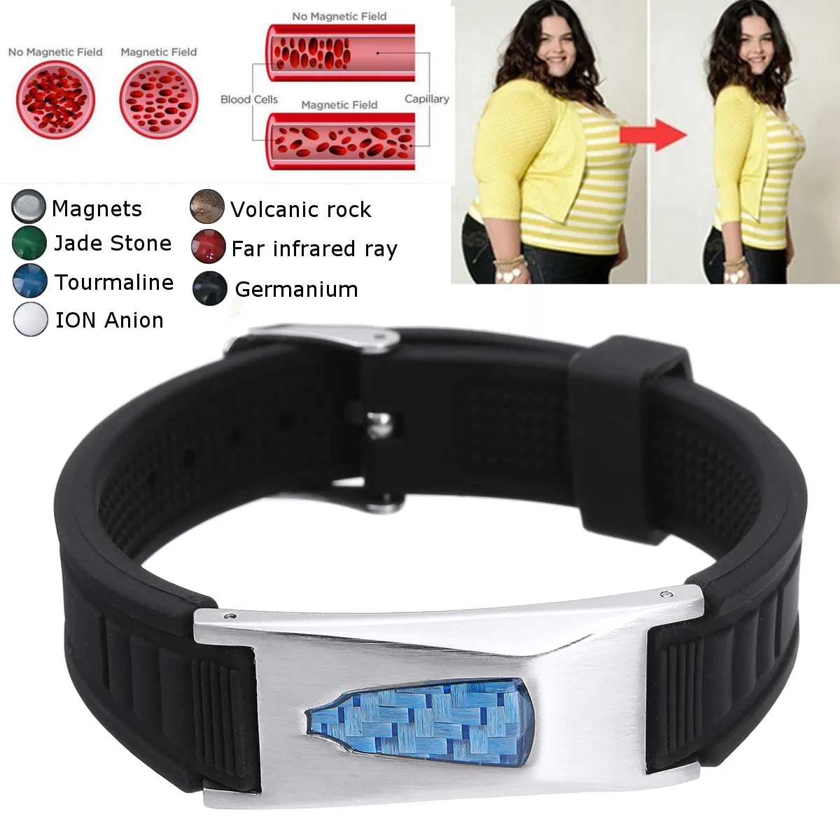 7 in 1 Titanium Magnetic Energy Armband Power Bio Bracelet Health Pain Relief Magnet Health Bracelet New