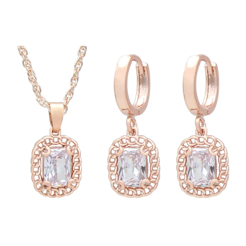 S&Z DESIGN New Cute Square Cubic Zirconia Dangle Earrings Jewelry Sets For Women Party Fashion Pendant Anti-allergy Necklace