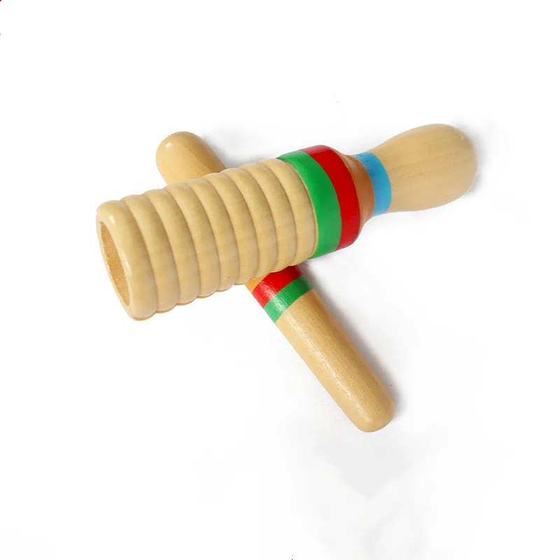 Wooden Music Instrument for Children Kid Toys Sound Tube Small Single-threaded Ring Percussion Cylinder Toys - Color: Yellow