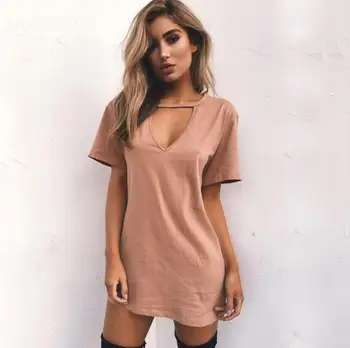 

Summer Sexy Deep V-collar Short Sleeve Loose Leisure Dress 3547