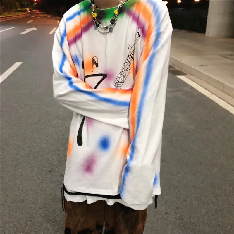 Seveyfan Harajuku, футболка с принтом граффити, Мужская Уличная футболка в стиле хип-хоп, с длинным рукавом, негабаритная, летняя футболка, мужские футболки R3061