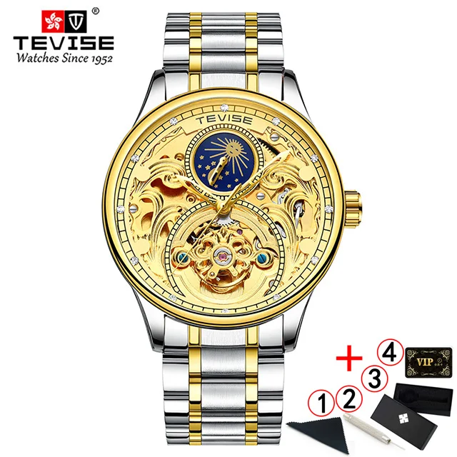 TEVISE, автоматические часы, турбийон, механические часы, мужские деловые наручные часы, мужские часы с автоматическим заводом, Relogio Masculin - Цвет: gold gold box