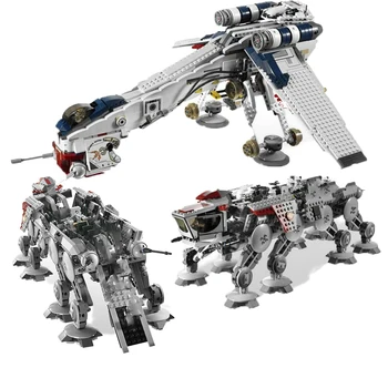 

05053 1788Pcs Genuine Star Wars Republic Dropship with AT-OT Walker Set Building Blocks Bricks Compatible Lepining 10195 Toys