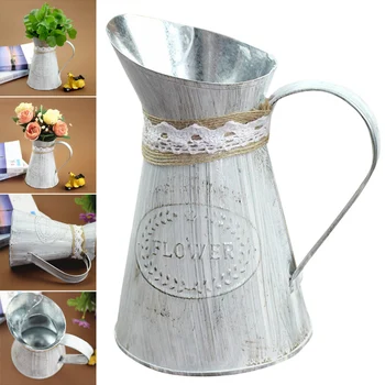 

Retro Iron Vases Vintage Pitcher Vases Metal Rustic Farmhouse Decorative Garden Flower Holder K888