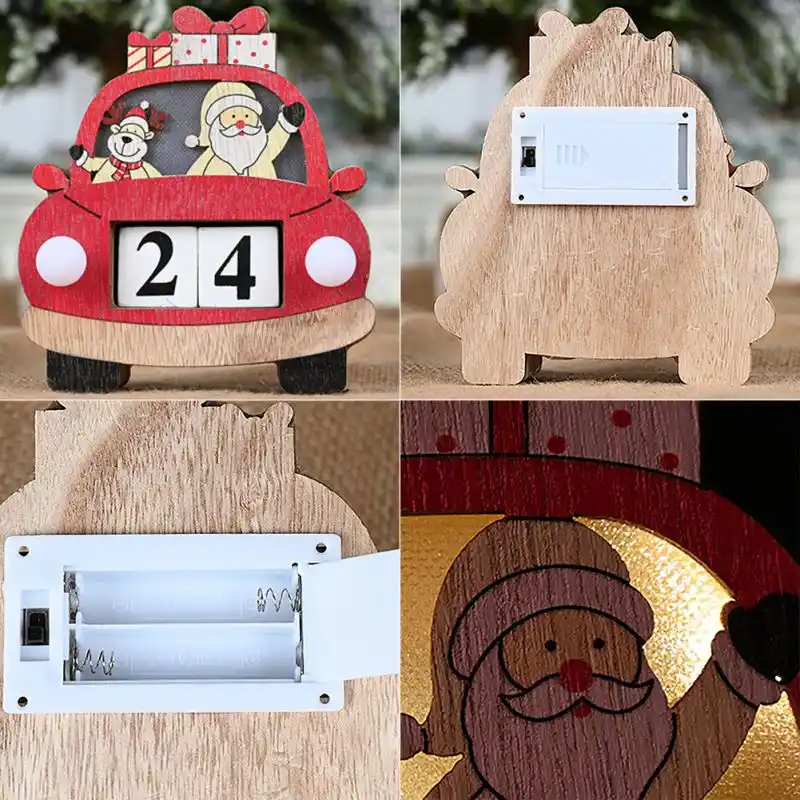 Christmas Painted Blocks LED Light Up Countdown Calendar Wooden Vehicle 