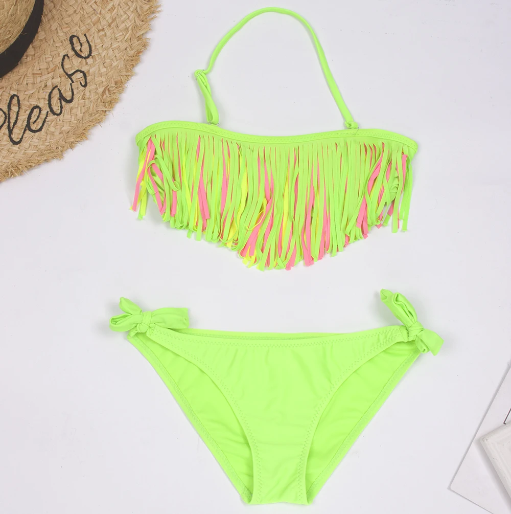 Tassel Girls Kids Swimsuit Swimwear Swimming Suit Children Bandage Bikinis Holiday Beach Baby Biquini Infantil girls swimsuit