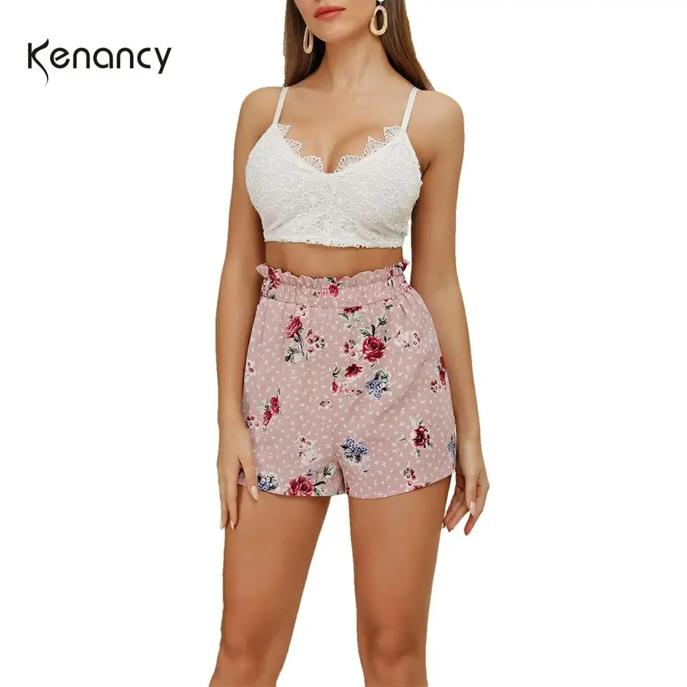 Женский комплект из двух предметов с цветочным принтом кружевной топ на