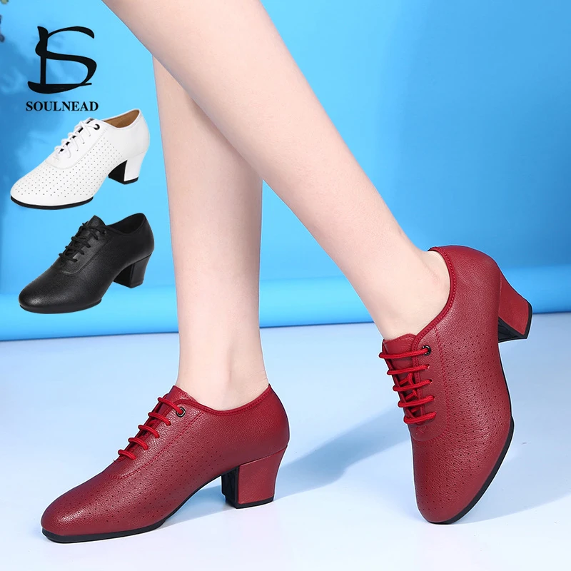 Women Latin Dance Shoes Salsa Ballroom Shoe Soft Sole Breath PU Woman's Practice Dancing Shoes Heel 5cm Ladies Dance Sneakers practise ballroom shoes closed toe low heel 3cm 5cm rubber outsole black leather women standard ballroom dance shoes use outdoor