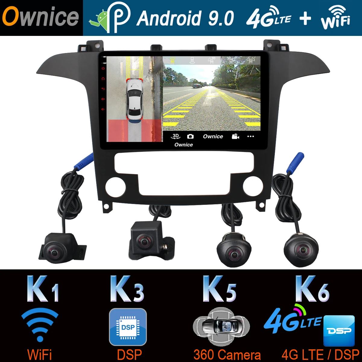 Автомагнитола 360 ° панорамная 4 × 4G LTE + 64G Android 9 0 для Ford S Max 2007 2008 GPS навигация DSP