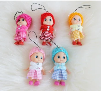 

100pcs/lot Mix Colorized Doll Keychains Cute Girl Keyring Toys Lacoon bag holder Baby Dolls Key Chain Bag Pendant Chain Fobs