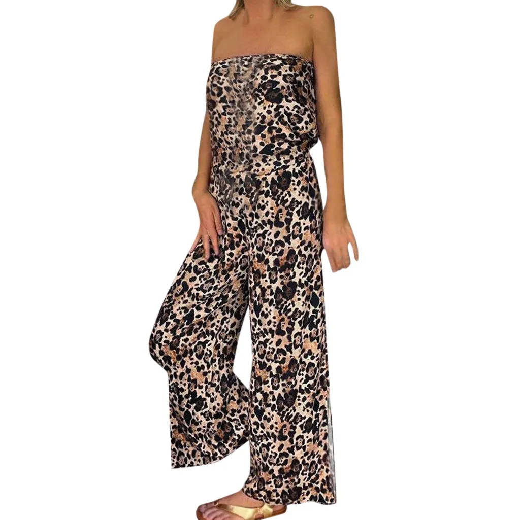 Womens rompers women summer Casual Loose Sleeveless Leopard Print Collar Tube Top Sexy Jumpsuit women romper Dropshipping#XB35
