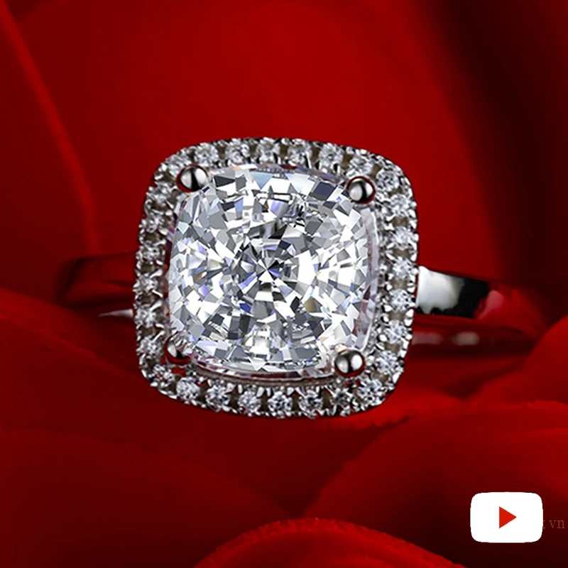 

9*9mm Square Cushion S925 Fine Jewelry sterling silver ring imitation diamond Carat 4Cs wedding proposal dream