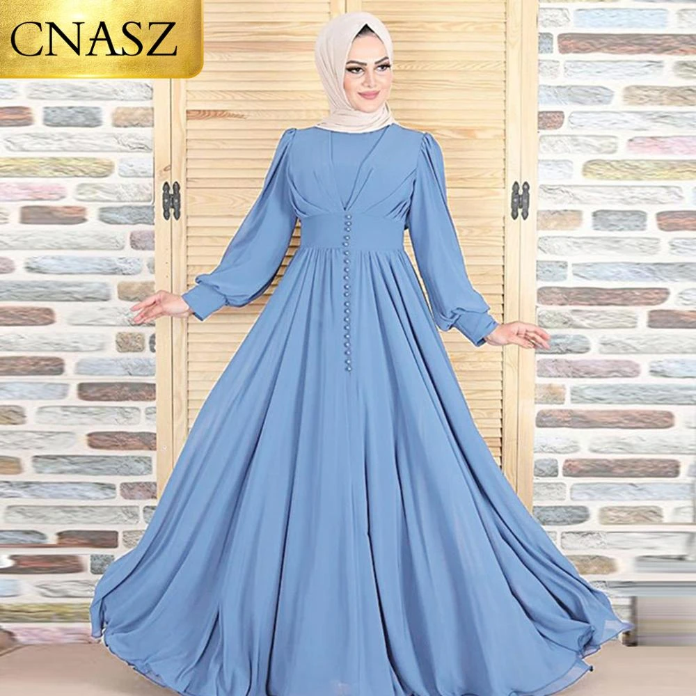 Summer Women Dress Latest Eid Dress Chiffon Simple Button Solid Color Design  Islamic Clothing Muslim Women Dresses Dubai Abaya - Dresses - AliExpress