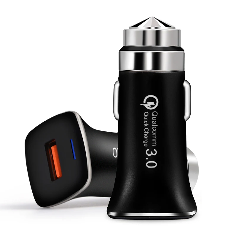 

QC3.0 fast charging car charger for iphone xiaomi huawei metal safety hammer 9V 1.8A Single port USB charger adapter