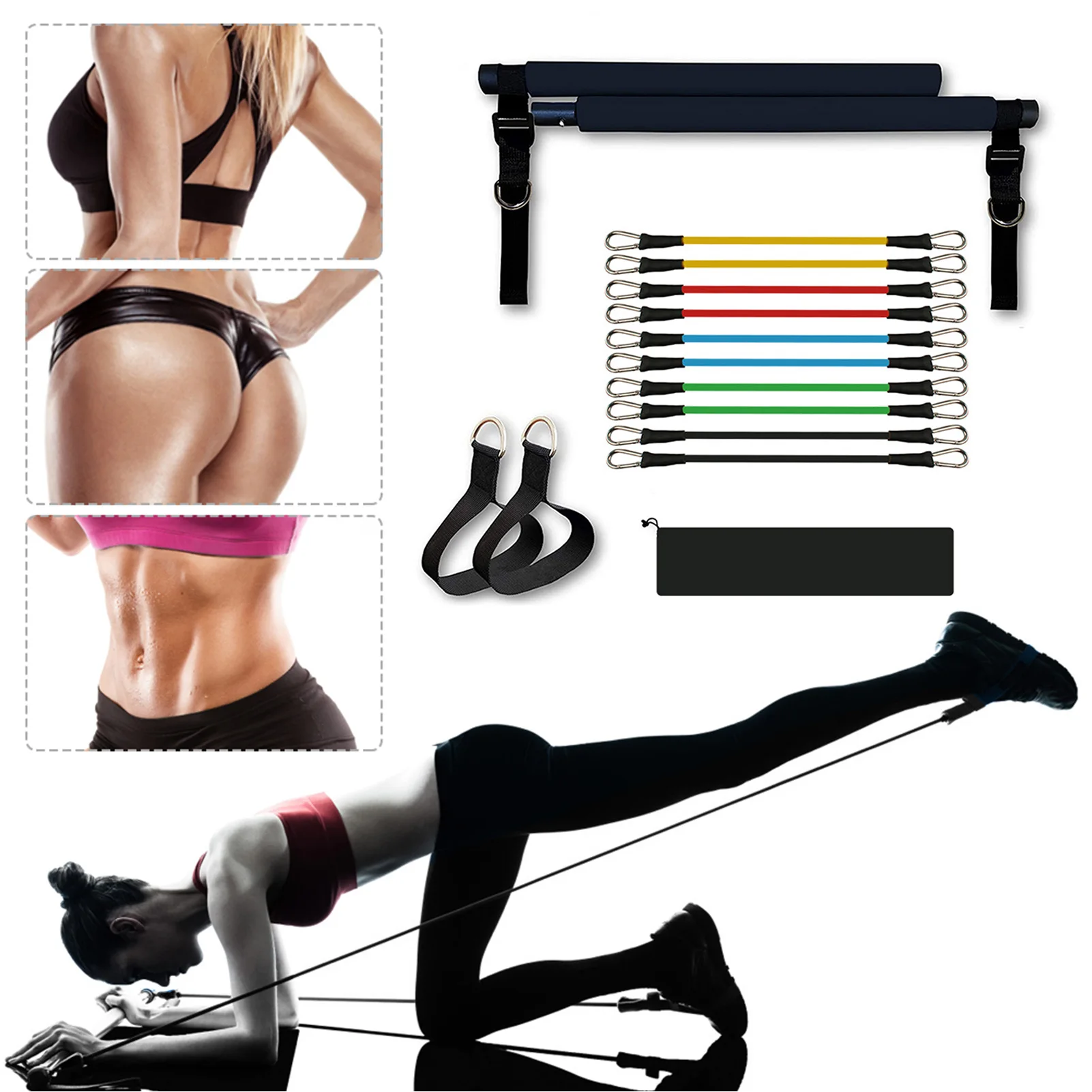 Fitness Resistance Bands Gym Workout Pilates Bar Exercise Stick Set Adjustable Buckle Trainer Elastic Band For Equipment | Спорт и