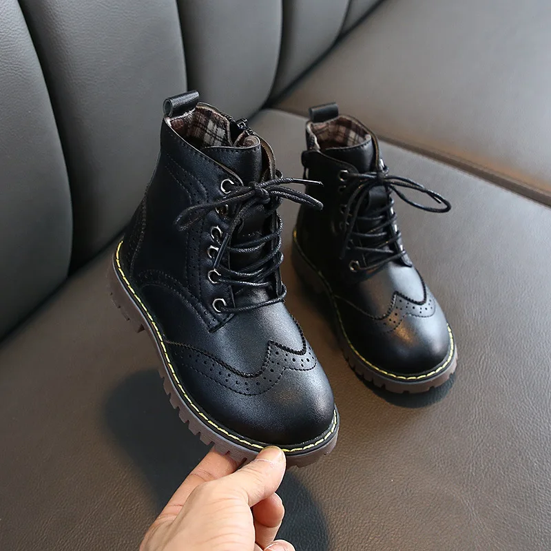 MHYONS Children Boots Boys Snow Waterproof Shoes Kids Genuine Leather Boots Boy Boots Girls Martin Warm Shoes Sport Shoes