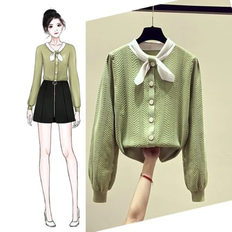 

Autumn / winter 2020 women's new cardigan sweater long sleeve bow bottomed shirt versatile fashion warm women's cardigan coat