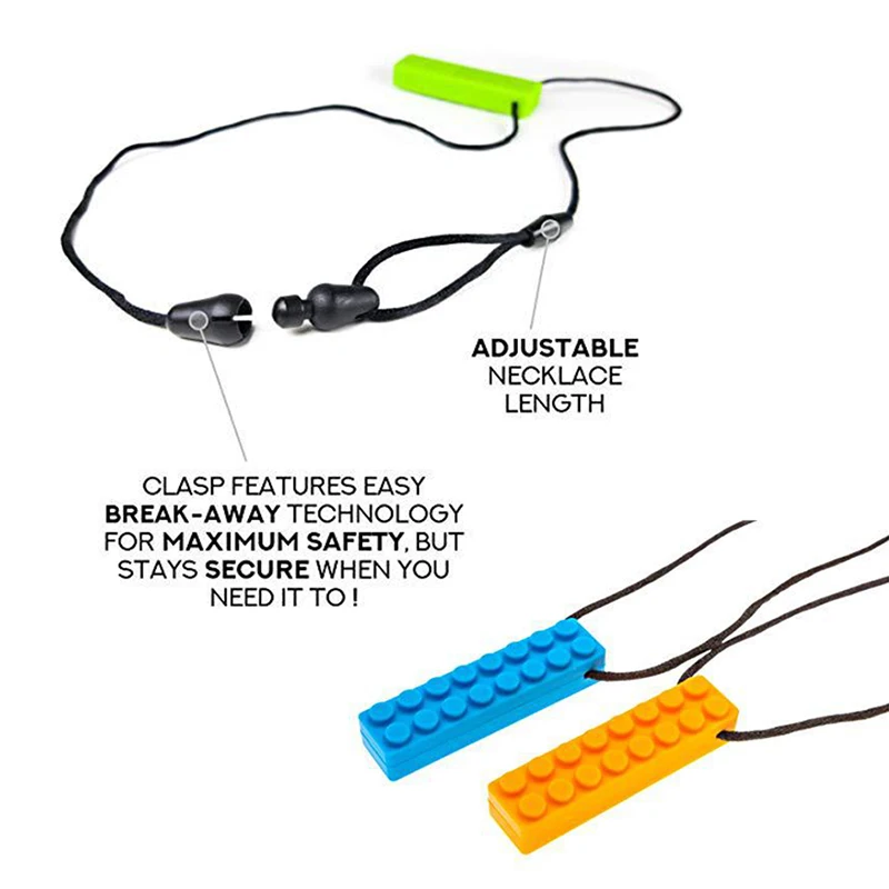 1Pc Sensory Chew Necklace Brick Chewy Kids Silicone Biting Pencil Topper Teether Toy, Silicone teether for children with autism 6