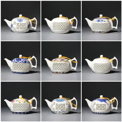

Jingdezhen Ceramic Blue And White Porcelain Teapot Kung Fu Black Tea Jin Jun Mei Linglong Tea Set Crystal Hollow Teapot Teaware