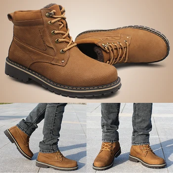 

CIMIM Brand New Fashion Genuine Leather Boots Men Ankle Boots Casual Warm Winter Snow Warm Fur Boots Men Shoes Plus Size 39-50