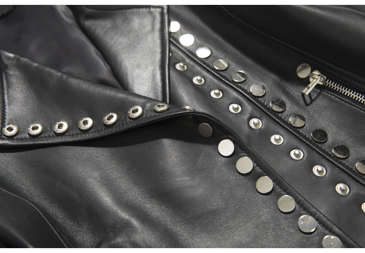 New sheep leather coat female rivet heavy locomotive leather brief paragraph cultivate morality
