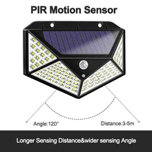 100 светодиодный четырехсторонний Солнечный свет 3 режима 270 градусов угол движения сенсор настенный светильник Открытый водонепроницаемый двора садовые лампы