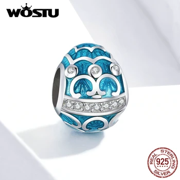 

WOSTU Blue Easter Egg Beads 100% 925 Sterling Silver Fit Original Bracelet Pendant Zircon Charms Easter Fashion Jewelry FNC220
