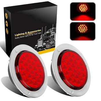 

2pcs Tail lights 4Inch Red Round Truck Brake Stop Turn Signal DC 12V Waterproof Sale Stock