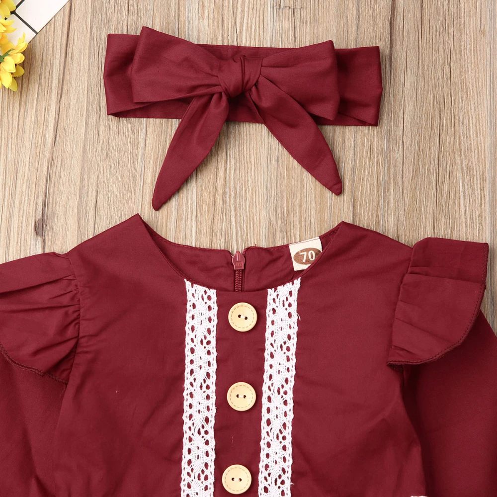 2PCS Newborn Baby Girl Bodysuits Autumn Clothes Long Sleeve Lace Bodysuit Jumpsuit Bodysuits Sunsuit baby kleding