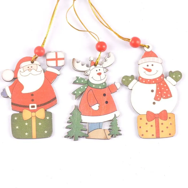 3pcs mix Санта Клаус деревянные ломтики Рождественская елка украшения Деревянный чип подвесной кулон Рождественское украшение для дома деревянный ремесло год m2551 - Цвет: 3pcs mix