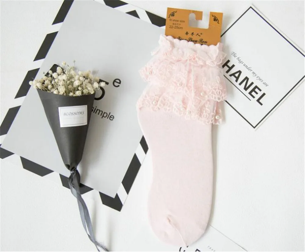 pink Однотонные гетры Лолита для женщин милые хлопковые носки с кружевом Милые Лолита принцесса носки B415 - Цвет: pink