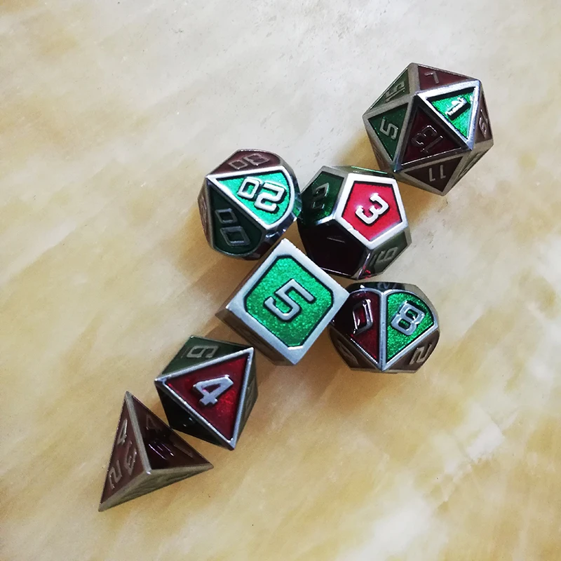 Игральные кости DND металлические РГП набор многогранных подземелий Дракон d20 10 6 8 12 настольные игры цинковый сплав смешивание Красный Зеленый цифровой узор в кости